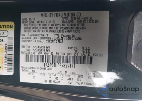 2015 Ford Mustang Ecoboost из США, поврежденный, VIN 1FA6P8TH5F5329171